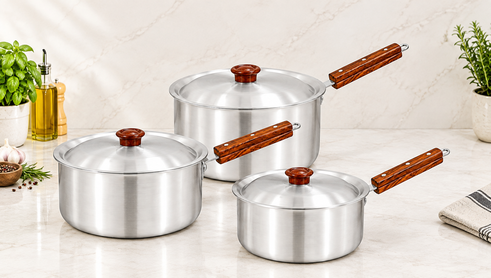 SG 3 Pcs Aluminum Finish Sauce Pan with Lid