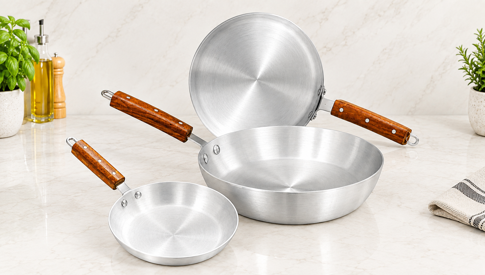 SG 3 Pcs Aluminum Finish Frying Pans
