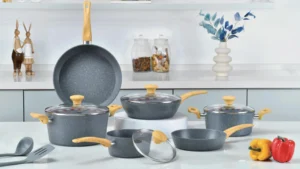 SG 12-Piece Eco Non-Stick Cookware Set | Marble Coating | Sauce Pan, Frying Pans, Wok & Stock Pots | Glass Lid & Cooking Spoon | Induction Bottom