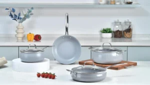 SG 7-Piece Lite Non-Stick Cookware Set | Ceramic Coating | Sauce Pan, Frying Pans, Sauté Pan & Casserole | Stainless Steel Handles | Induction Bottom