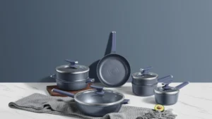 SG 9-Piece Pearl Non-Stick Cookware Set | Ceramic Coating | Sauce Pans, Frying Pans, Woks & Steamer Casserole | Soft-Touch Handles | Induction Bottom